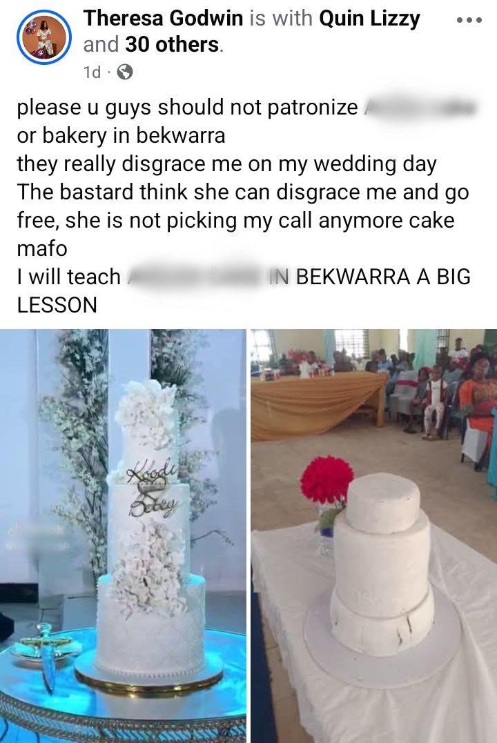 "They disgraced me" – Nigerian bride shares wedding cake she received that looked nothing like her order