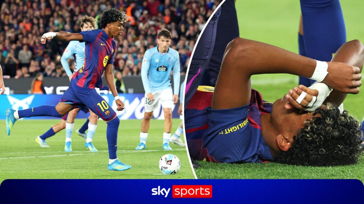 Lamine Yamal: Moment teenager gets injured… taking penalty!